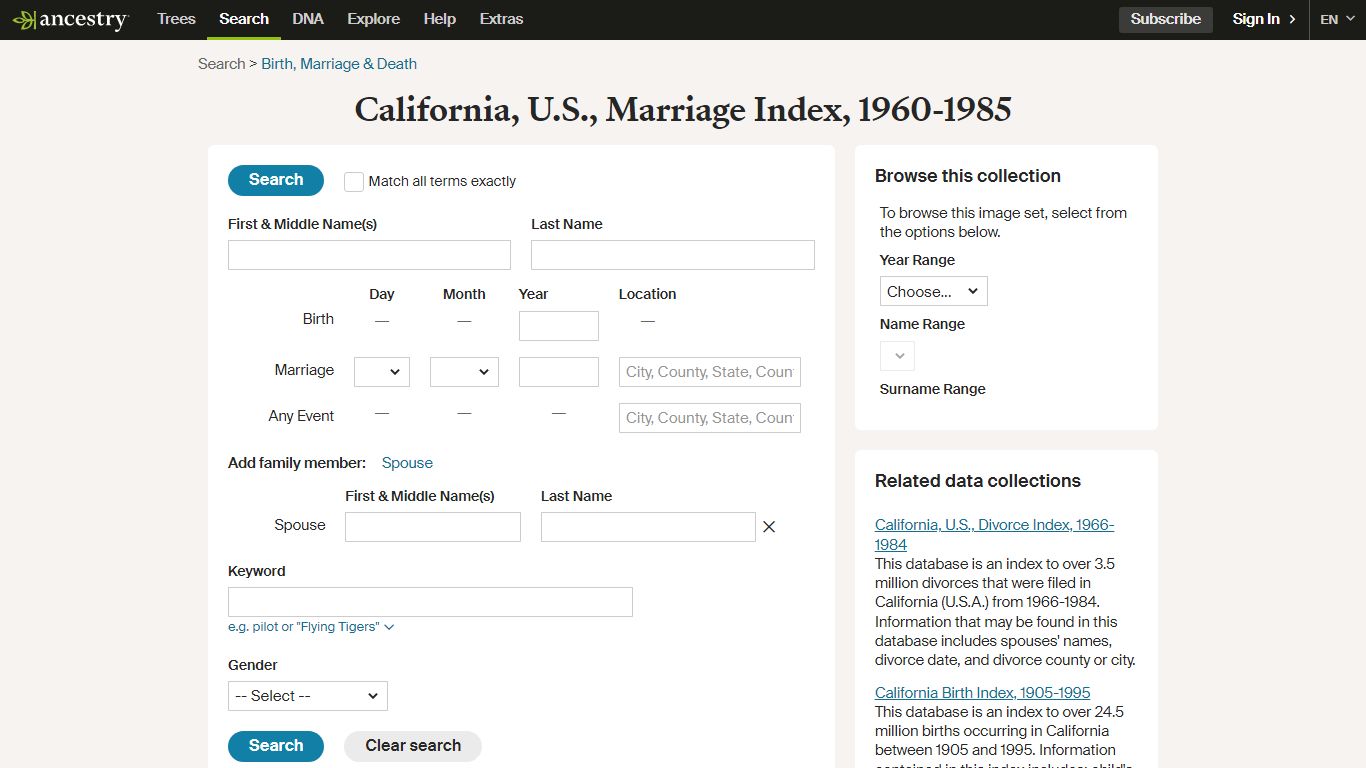 California, U.S., Marriage Index, 1960-1985 - Ancestry