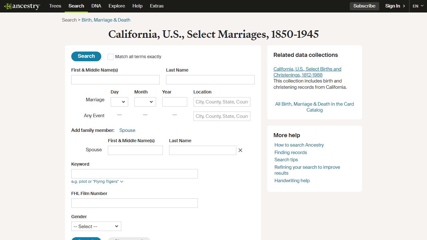 California, U.S., Select Marriages, 1850-1945 - Ancestry.com